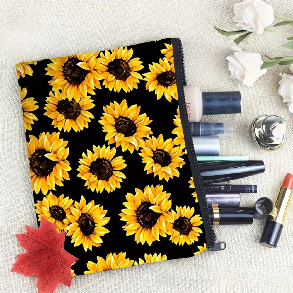 Sunflower Print Makeup Cosmetic Bag
